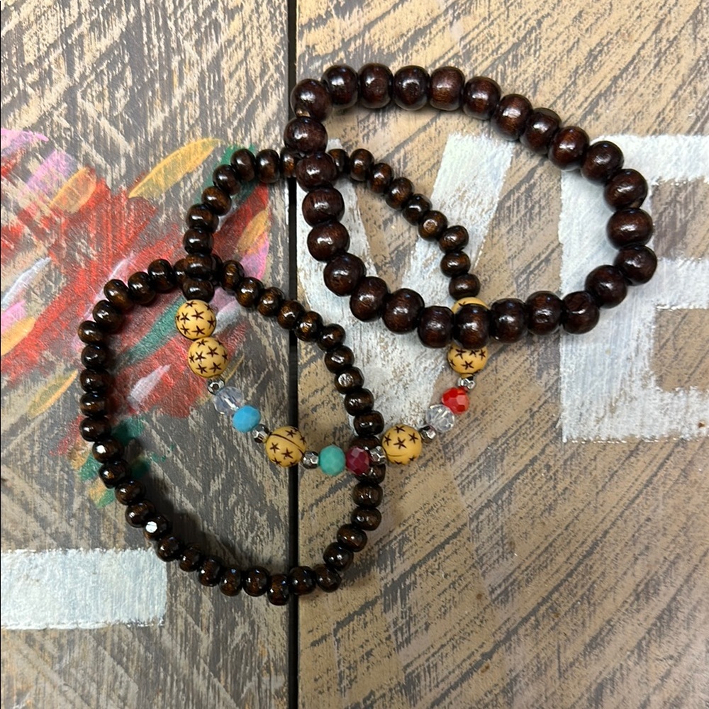 ❣️5|$25❣️Elegant Wooden Beaded Bracelet - Brown and Multicolor. 🆕 - Picture 2 of 3